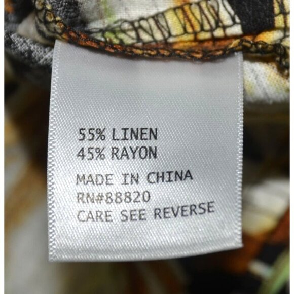 Panama Jack Women's XL Black Yellow Floral Blouse Top Linen Blend Keyhole Neck - Picture 11 of 12